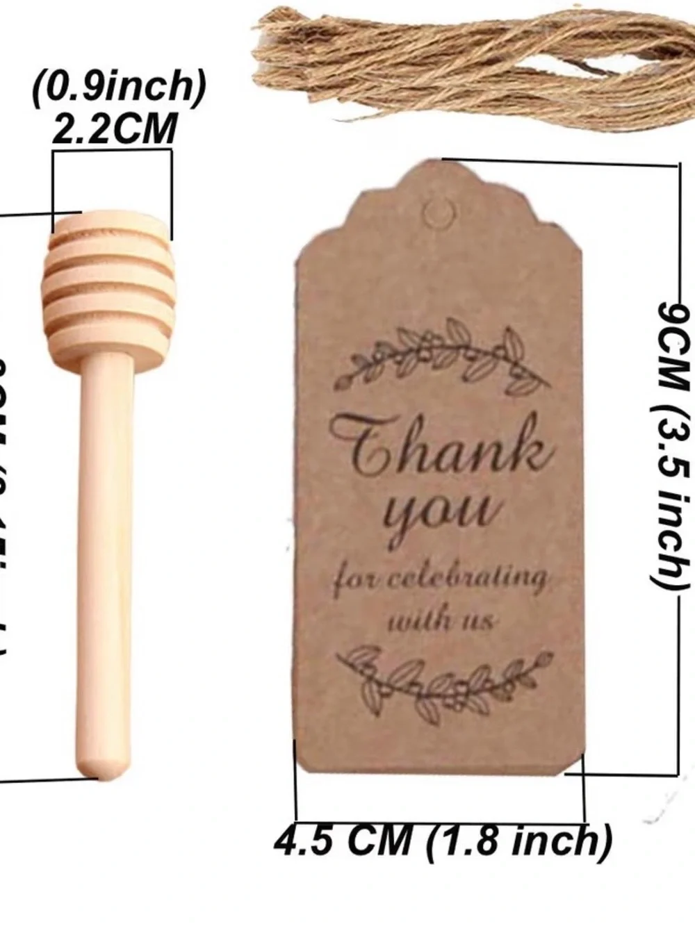 Rustic Kraft Thank You Favor Tags with Mini Wooden Honey Dipper - Brown